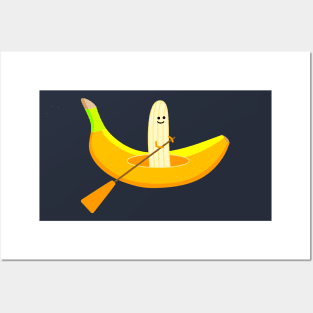 Funny banana as a paddler Posters and Art